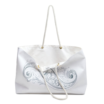 Silver Paisley Weekender Bag | Nautical Rope Handle, Travel Tote